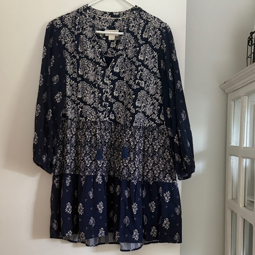 Navy Blue Women's Carlita Tiered Dress Maeve by Anthropologie Small Petite - Picture 4 of 7